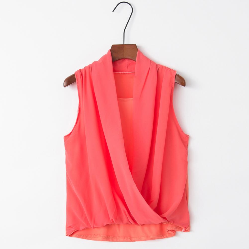 Trendy Summer Blouse Chiffon Soft Summer Vest Pure Color Summer Vest