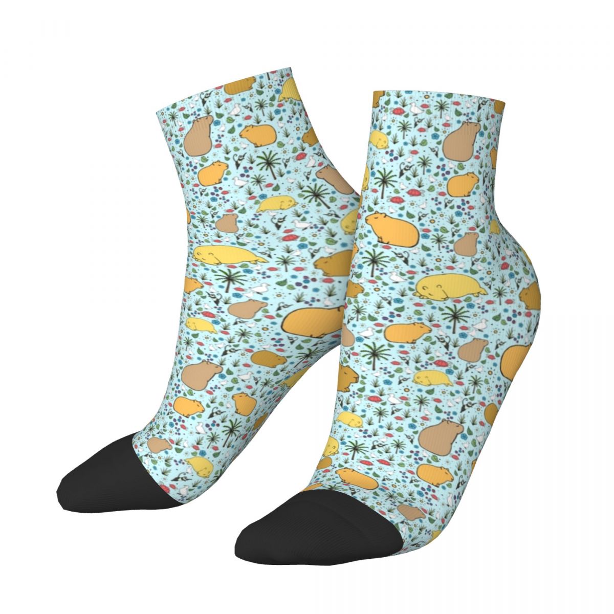 Funny Capybaras Collage Football Short Socks Capybara Animal Polyester Ankle Socks for Unisex Non-slip