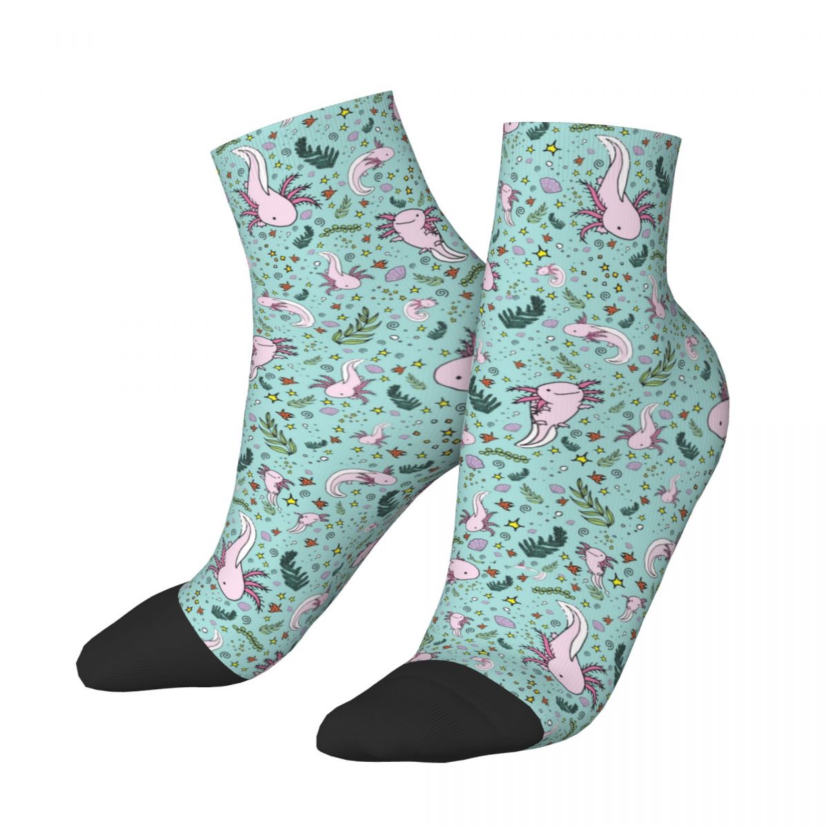 Fashion Axolotl Animal Sports Short Socks Cute Salamander Polyester Crew Socks for Unisex
