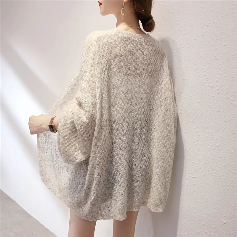 Korean Lantern Sweaters Knit Women Summer Shawl Female Cardigan Knitwear Mujer Sleeve Tops Casual Oversized Sunscreen Loose