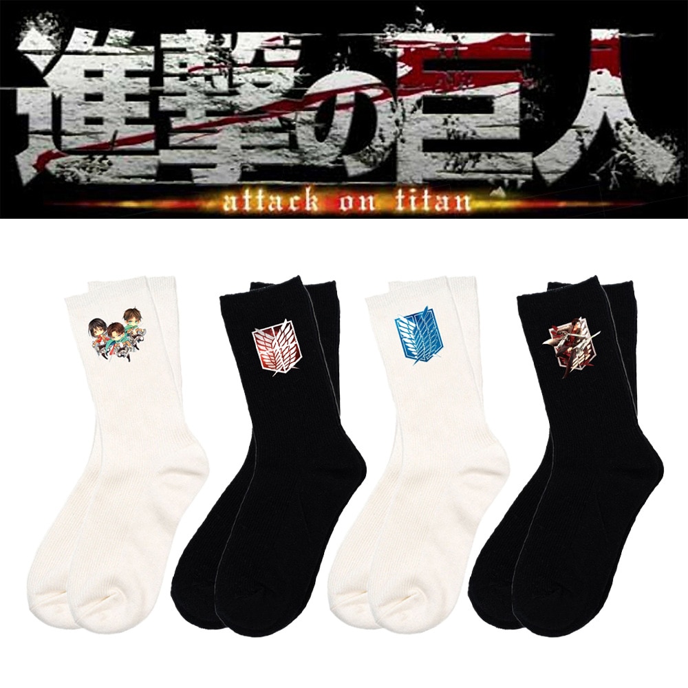 Attack on Titan New Long Tube Cotton Socks Breathable Solid Color Printed Socks, Knitted Men Woman Socks Sports Socks