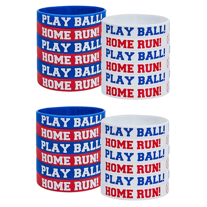 24Pcs Baseball Silicone Rubber Bracelets Baseball Bracelet PLAY BALL HOME RUN Bracelet For Baseball Theme Party