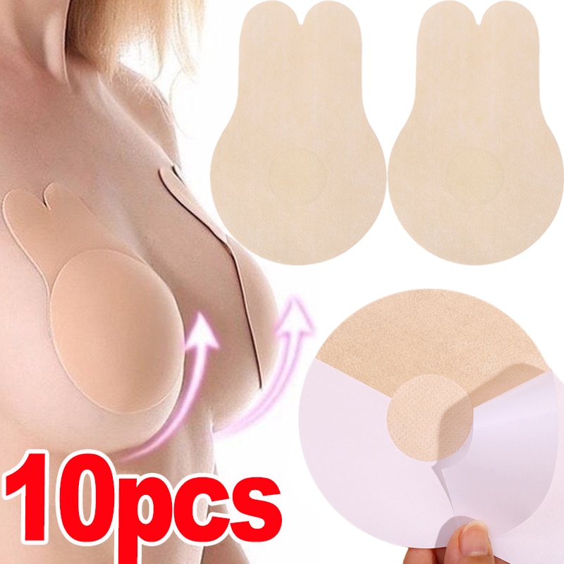 10pcs=5pairs Disposable Rabbit Ear Nipple Cover Non-woven Thin Invisible Bra Self-adhesive Sports Push Up Chest Patch Underwear