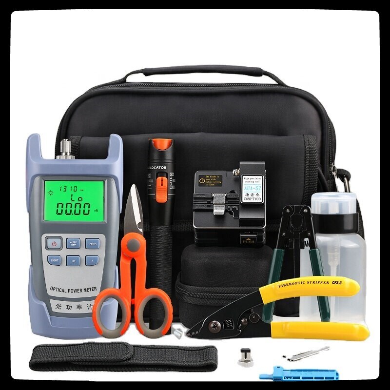 FTTH fiber optic tool kit AUA-S2 Fiber Cleaver -70~+10dBm Optical Power Meter 10mw Visual Fault Locator with Stripping Pliers