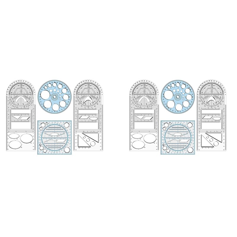 8Pcs Multifunctional Geometric Ruler Measuring Drawing Ruler Plastic Mathematics Tools For Student School Office Supply