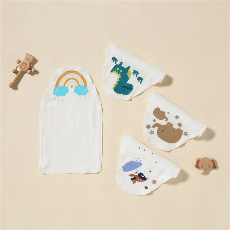 Burp Cloth with Animals Pattern Design 4 Layered Absorbent Burping Cloth Absorbent Baby Burp Cloth Soft for Boys Girls