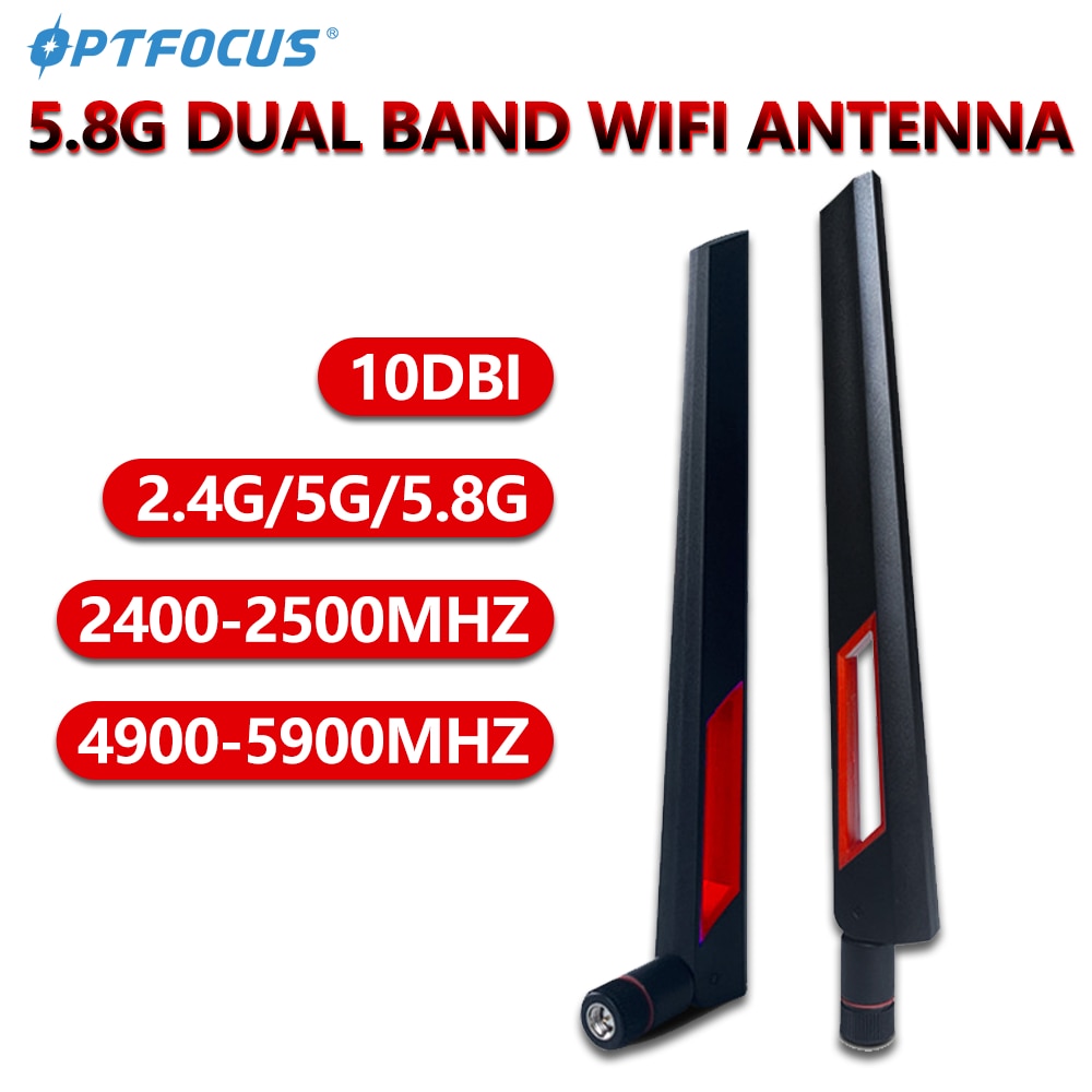 OPTFOCUS 2pcs 10DBI WIFI Antenna 2.4G 5G 5.8Ghz Dual Band Router Antenna SMA RP-SMA Signal Booster Free Shipping