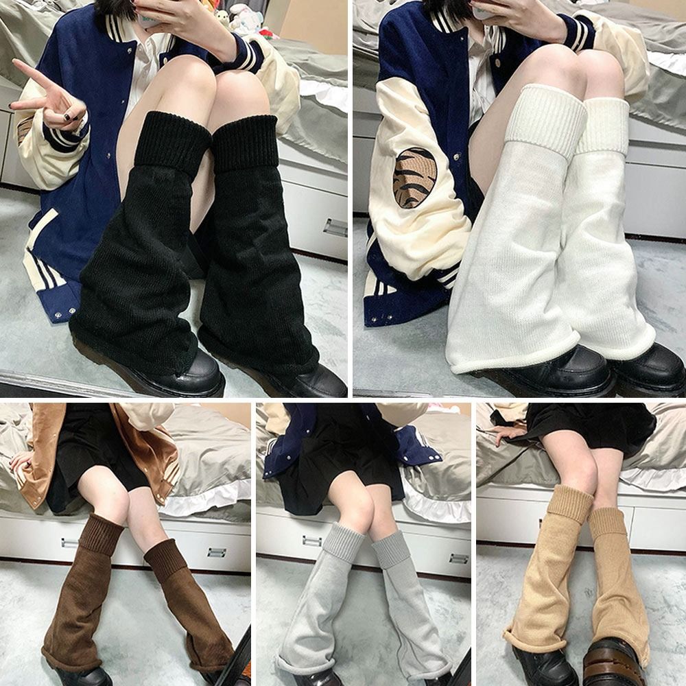 Women Girls Kawaii Flared Winter Knee-High Boot Stocking Uniform Knitted Leg Warmers