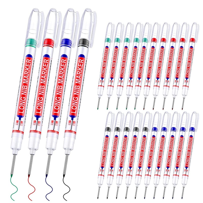 24 Pieces Deep Hole Marker Pens 20 Mm Multi Purpose Construction Marker Long Nose Waterproof Carpenter Marker Pens