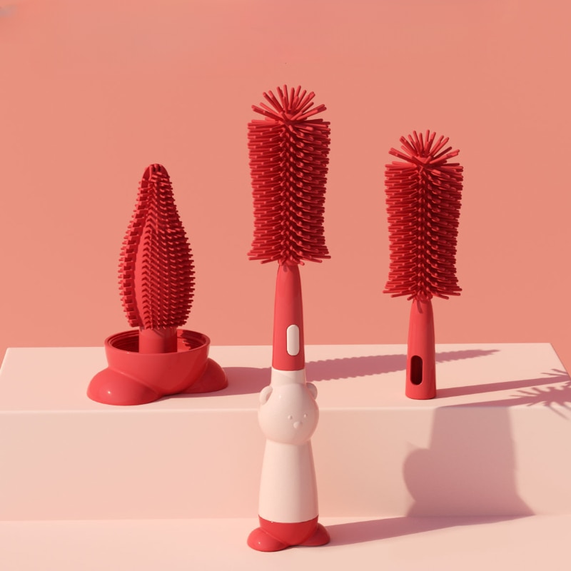 Silicone Bottle Cleaning Brush Baby Pacifier Straw Scrubber Small Brush 360 Degree Glass Cup Washing Kitchen Cleaning Tool Set