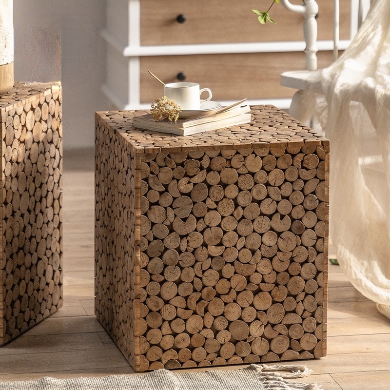 Solid Wood Personalized Wooden Pier Small Coffee Table, Red Square Table, Homestay Living Room, Sofa Corner Coffee Table Wood