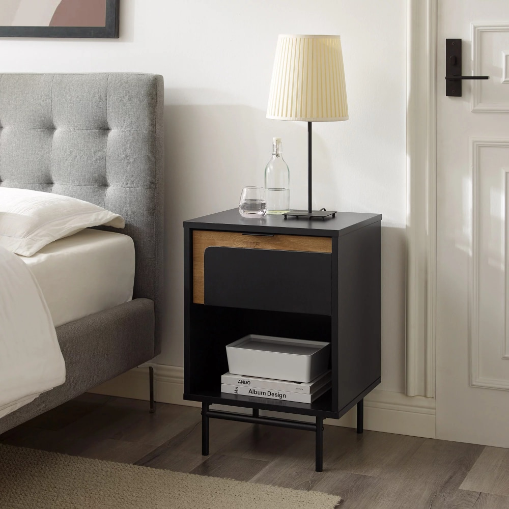 18" Contemporary 1-Drawer Nightstand, Solid Black