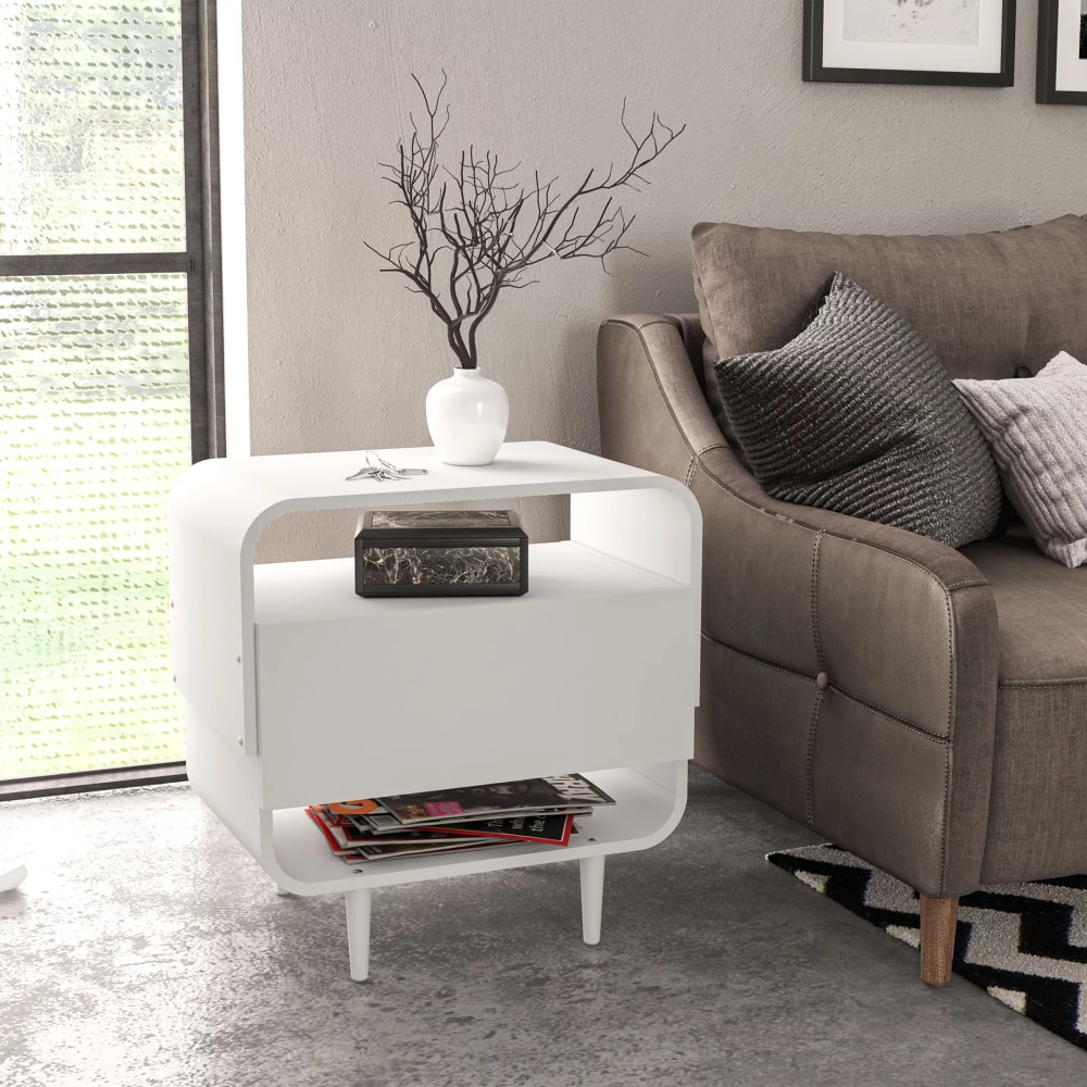 Cadiz Modern One Drawer Nightstand, White Finish, for Bedroom