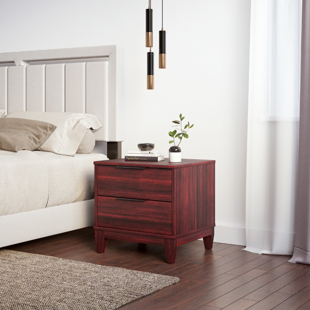 Mackay Modern Double Drawer Nightstand, Cherry