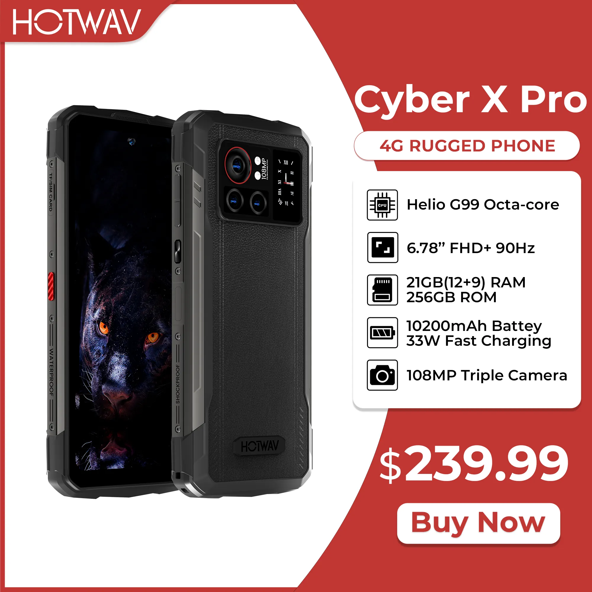 [World Premiere] HOTWAV Cyber X Pro/ Cyber X Rugged G99 12GB/8GB+256GB 6.78'' FHD+ 90Hz 108MP 10200mAh Battery