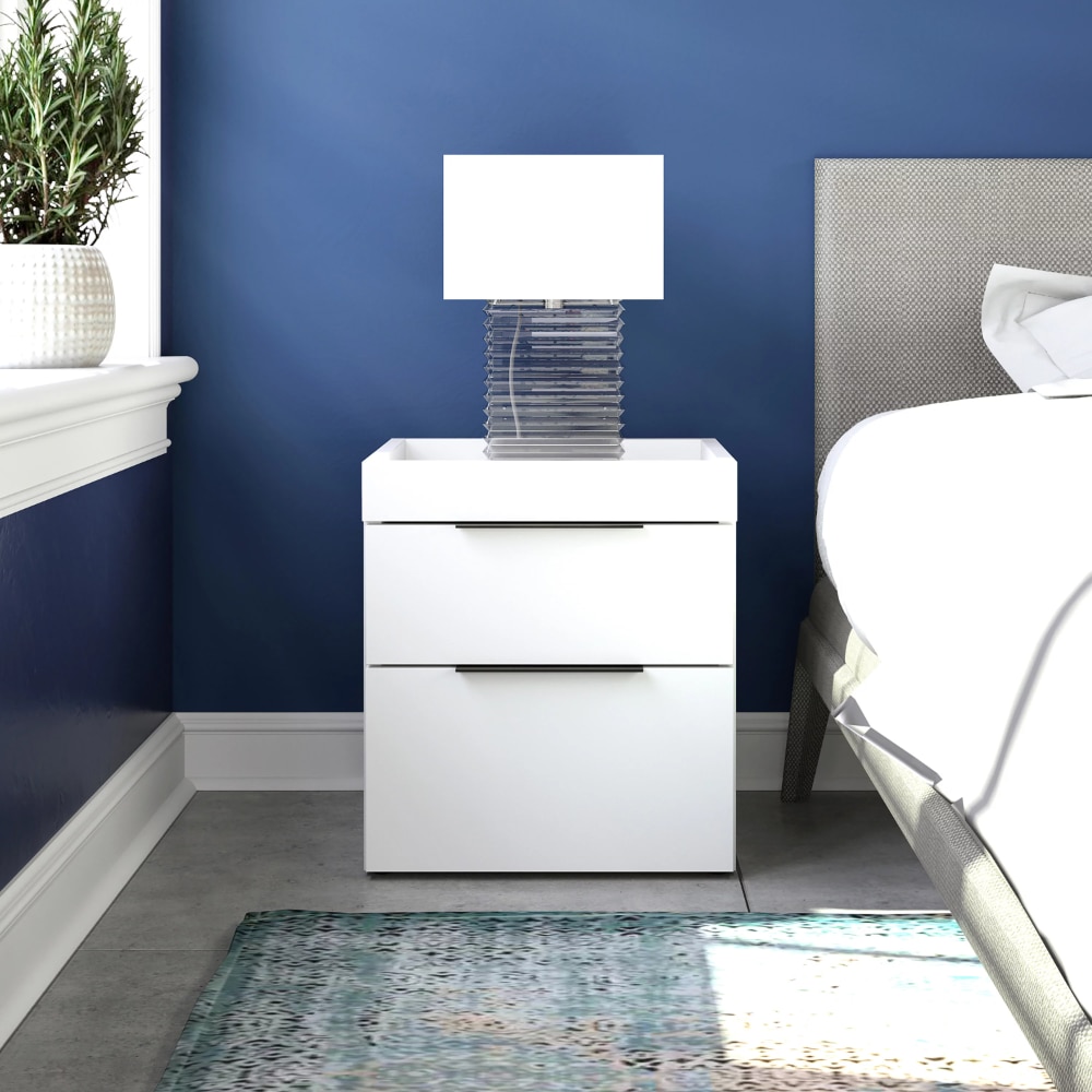 Capri Modern Double Drawer Nightstand, White