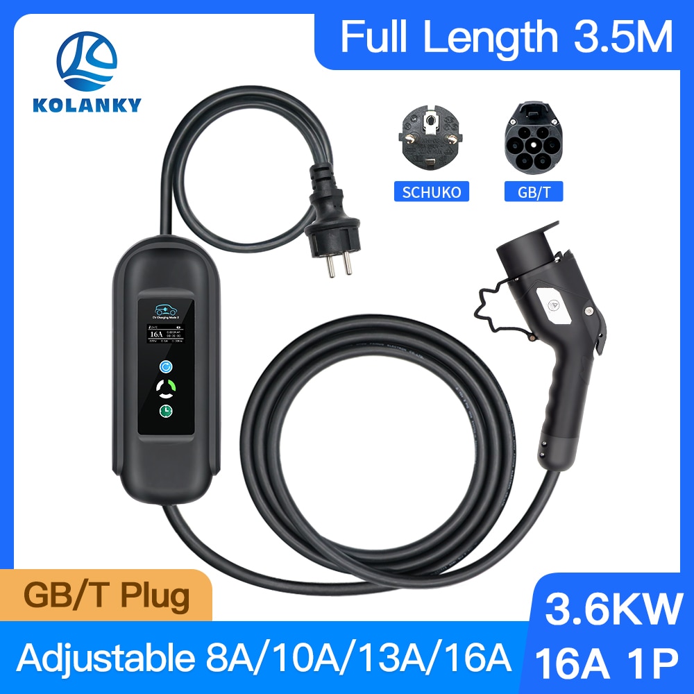 Portable EV Charger 16A 3.6KW GBT Plug Charging For Chinese Electric Vehicle Hybrid PHEV Cars Full Length 3.5M