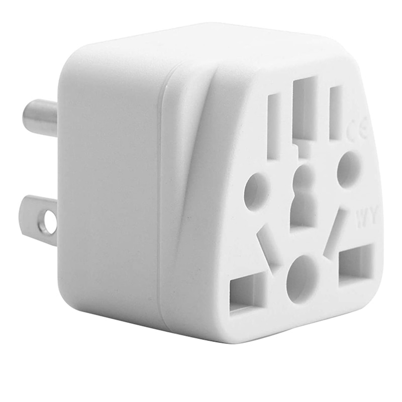 HLZS-3X US Travel Plug Adapter EU/UK/AU/In/CN/JP/Asia/Italy/Brazil To USA (Type B), 3 Prong USA Plug, Charger Converter White