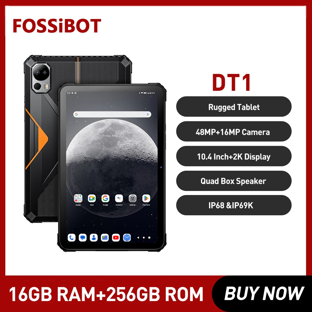 FOSSiBOT-DT1 Rugged Tablet, Android 13, 10.4 ", 2K Display, 8GB, 256GB, 11000mAh, 18W, Fast Charge, 48MP Camera, Tablet Pad