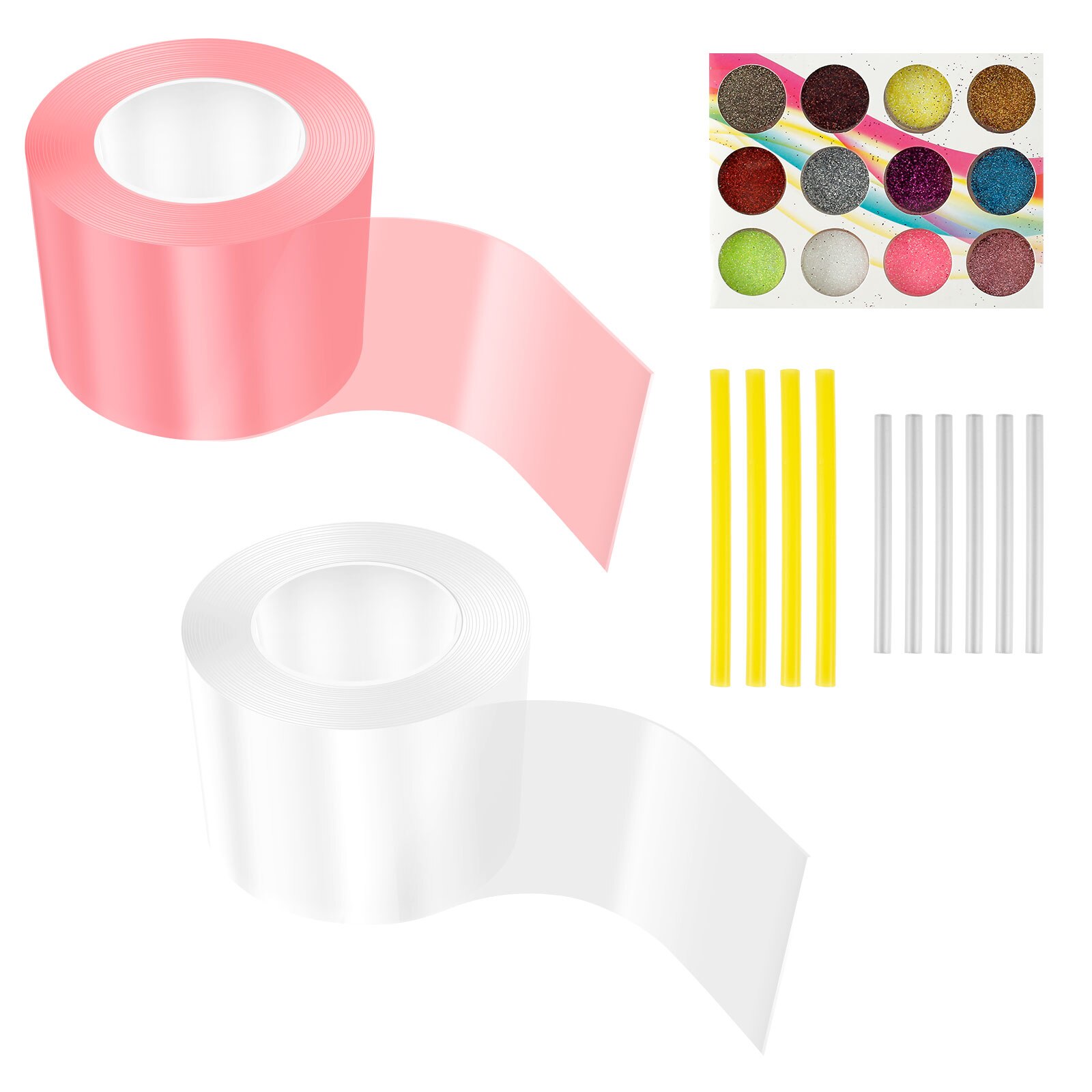 Adhesive Strip Bubble Kit Elastic Bubble Balloon Toy with 10 Straws Double Sided Tape Blowing Bubble Balloon Toy Glitter DIY