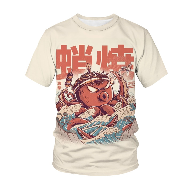 3D Printed Fashion Casual T-shirt for Men and Women Unisex Japanese Food Sushi Animal Pattern Short Sleeved Top