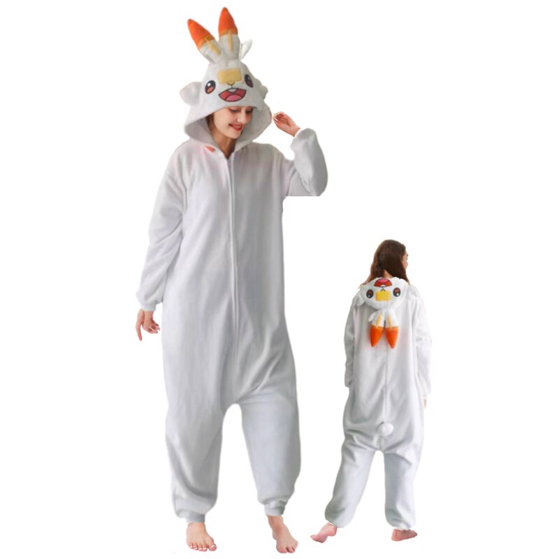 Zipper Rabbit Suit Adult Animal Kigurumi Fleece Onesies Pajamas Masquerade Cartoon Costume Halloween Party Cosplay Jumpsuits