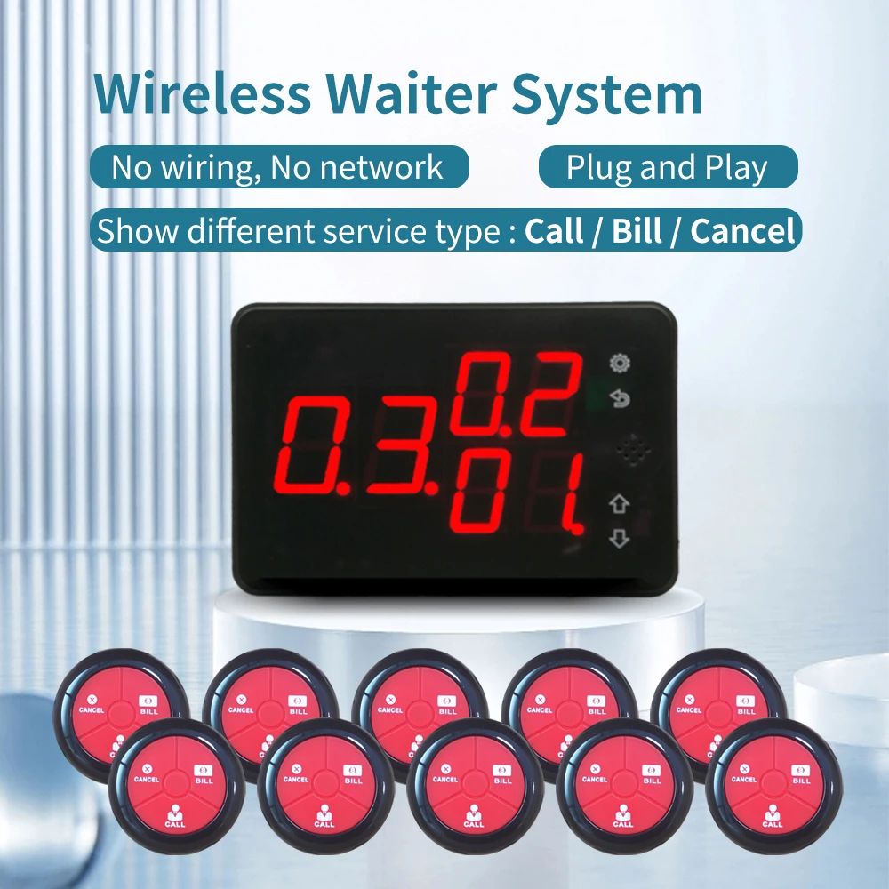 Restaurant Pager System Service calling Pannel Receivers for Coffee Bar Table Buzzer Wireless Waiter