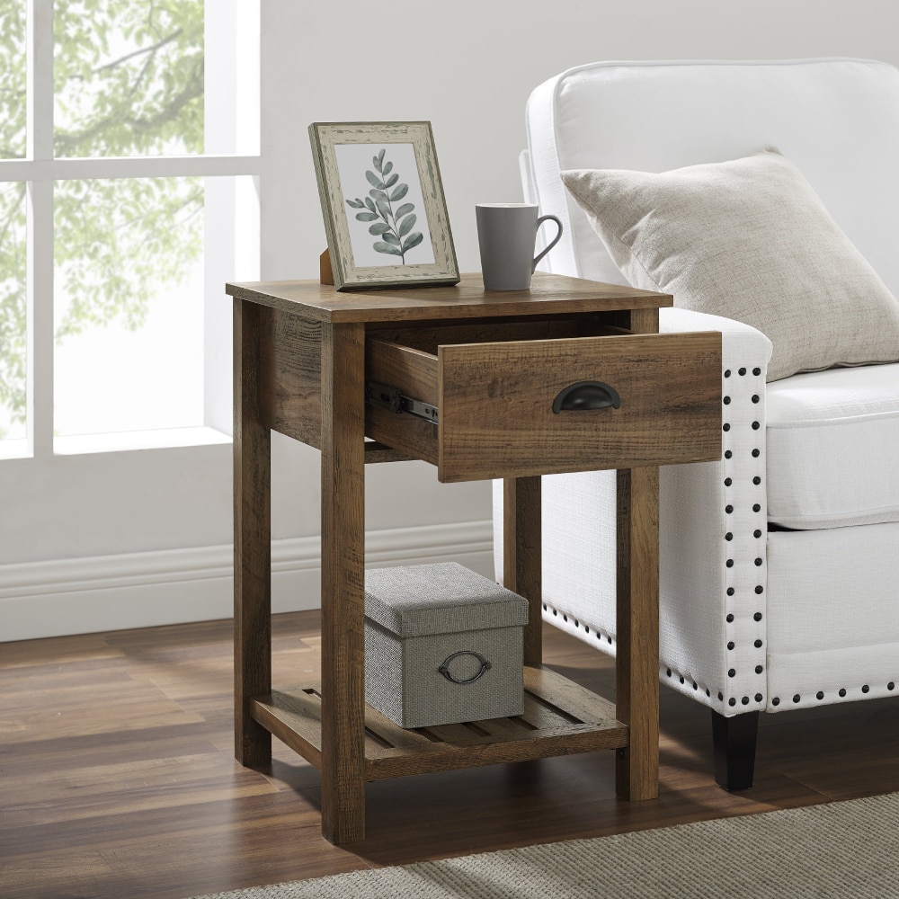 Farmhouse Single Drawer Open Shelf End Table, Reclaimed Barnwood