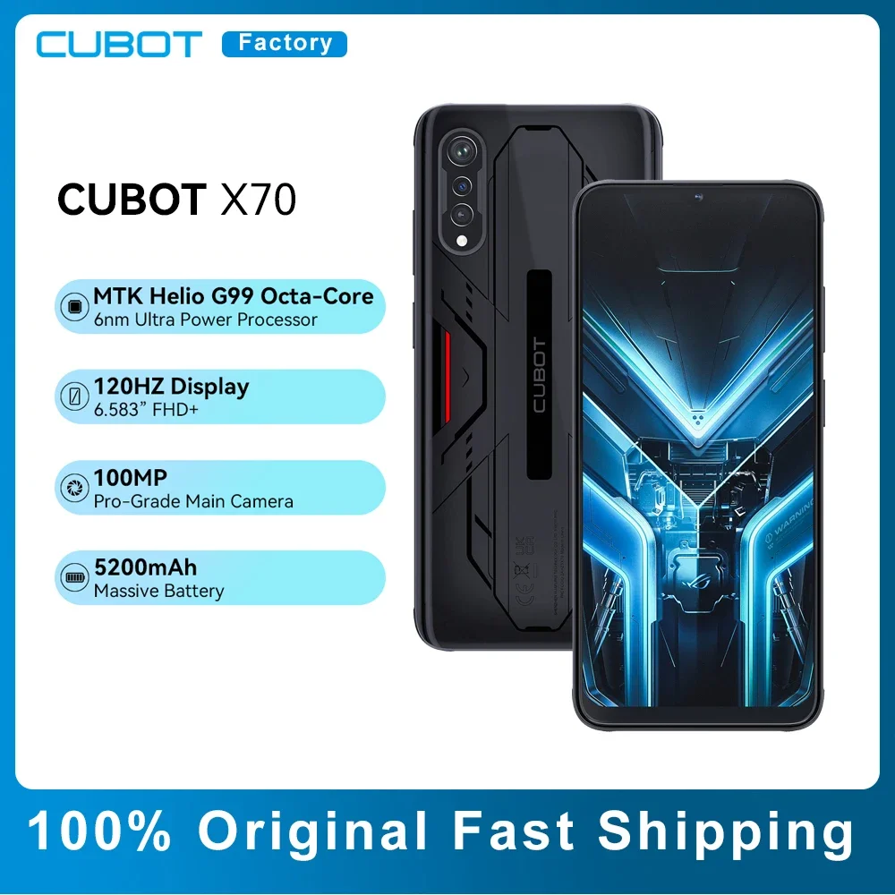 Cubot X70 Smart Phone Android 13 6.583" Screen 120Hz Refresh Rate Helio G99 24GB+256GB 5200mAh 100MP Camera Mobile Cell Pho