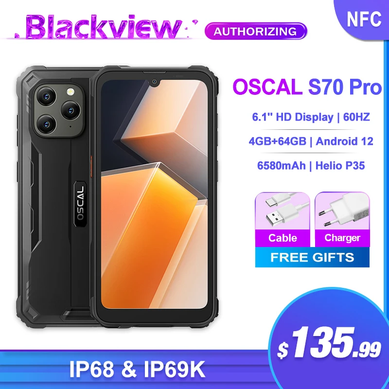 OSCAL S70 Pro Rugged Smartphone 4GB+3GB RAM 64GB ROM 6.1 Inch IP68 Waterproof Mobile Phone 6580mAh Helio P35 Android 12 Phone