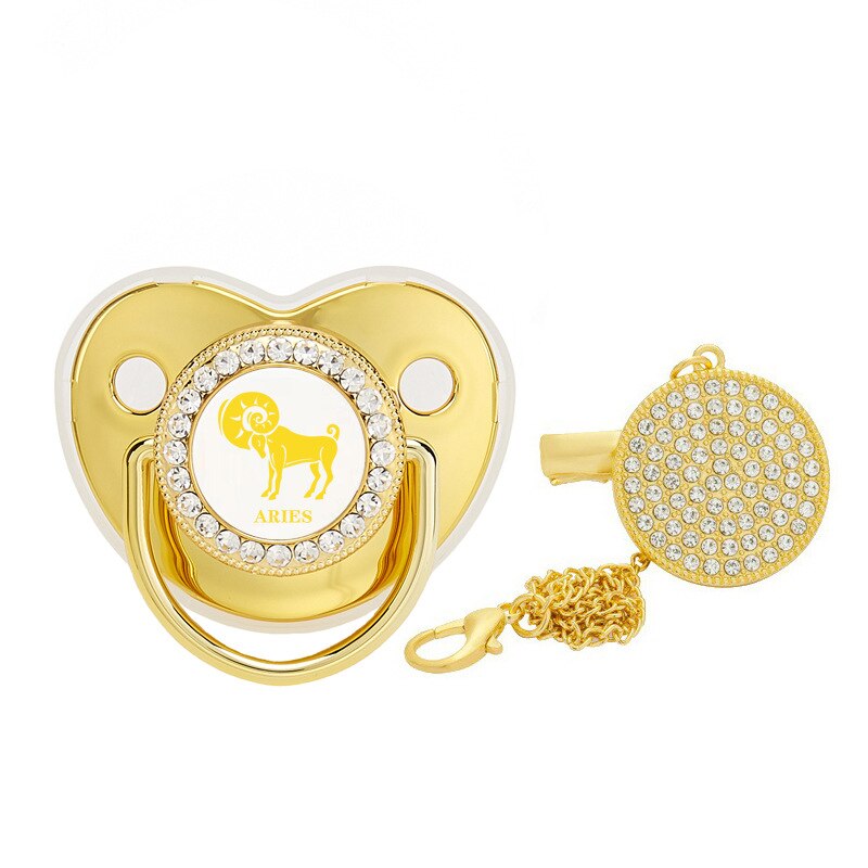 Luxury 12 Constellations Baby Pacifier Gold Bling Scorpio Pacifier BPA Free Infant Nipple Baby Dummy Pacifier Baby Shower Gift