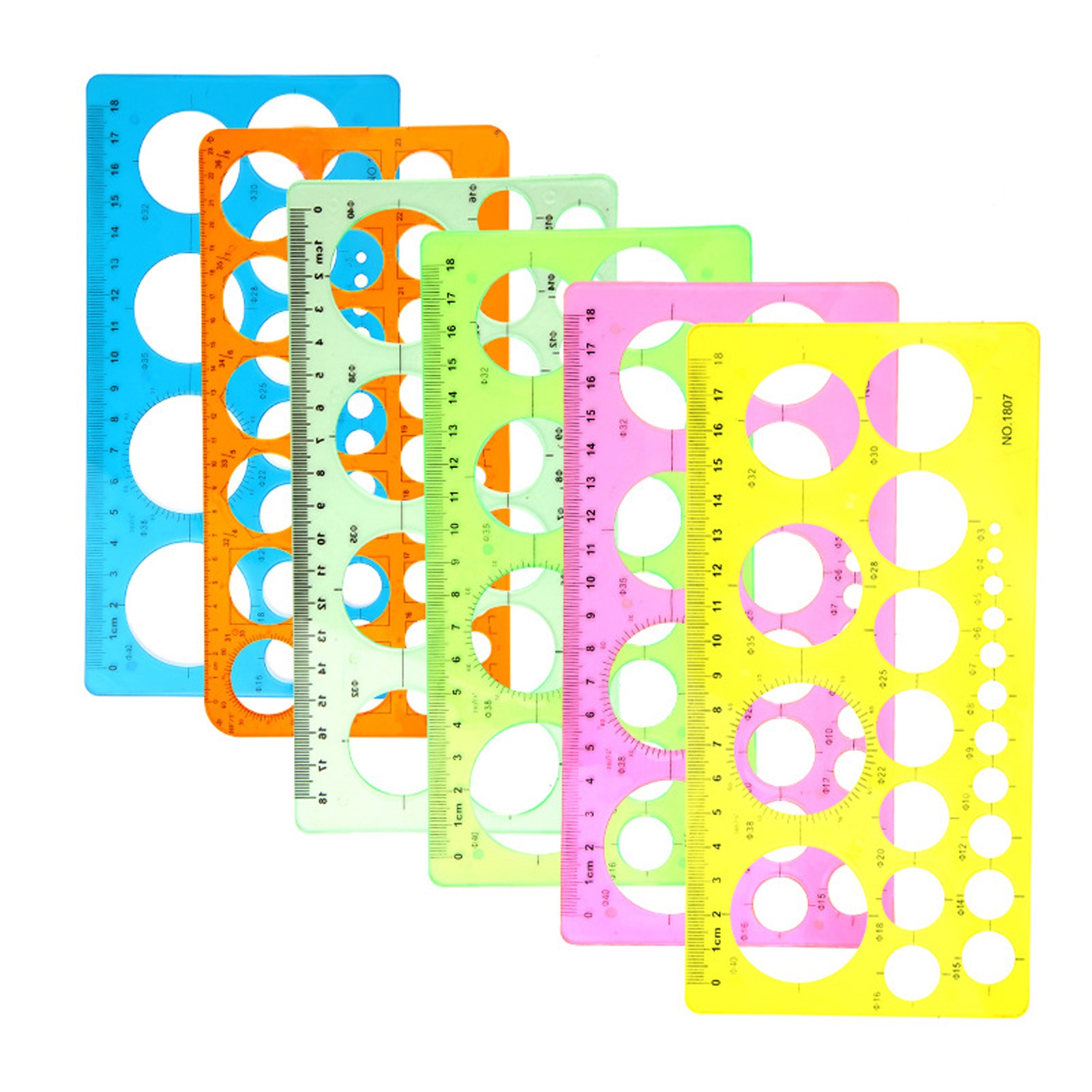 6pcs Quilling Gift School Circle Stencil Set Ruler Plastic Template Measuring Reusable Artist Stationery Multi Sizes For Drawing