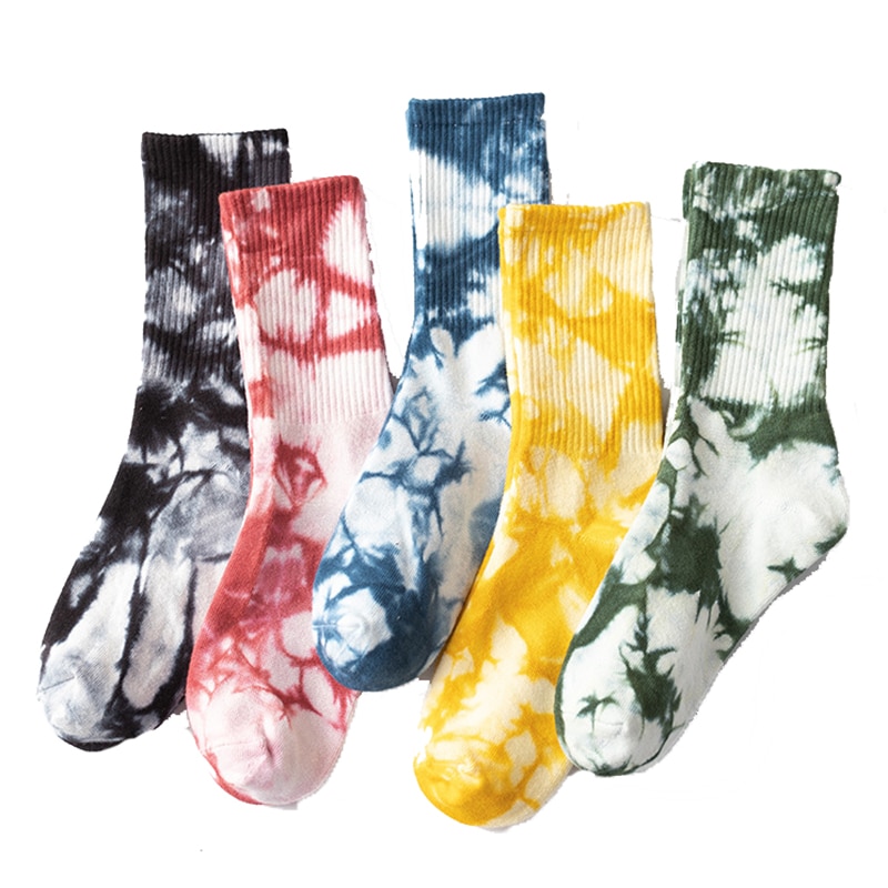 TANABATA Ink Literary Artistic Tie Dye Socks For Men Women Cotton Breathable INS Monochrome White Black Hip-Hop Happy Kpop Socks