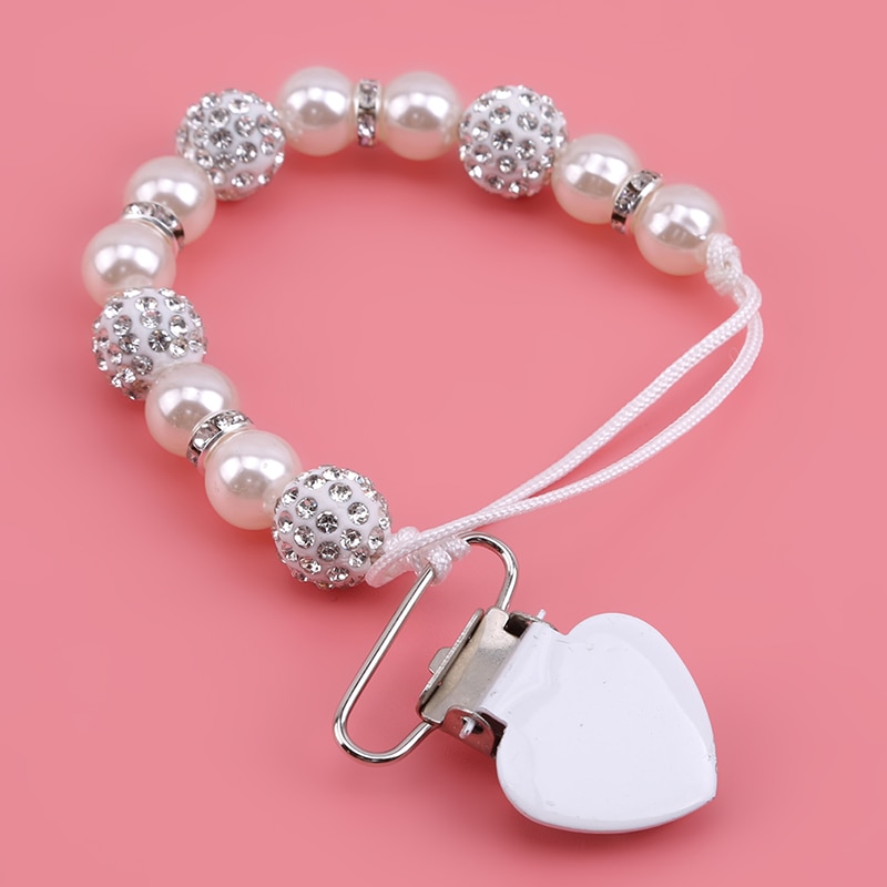 Baby Pacifier Chain Bling Crystal Pacifier Clips Soother Holder Dummy Nipple Holder Baby Pram Hook Hanging Strap