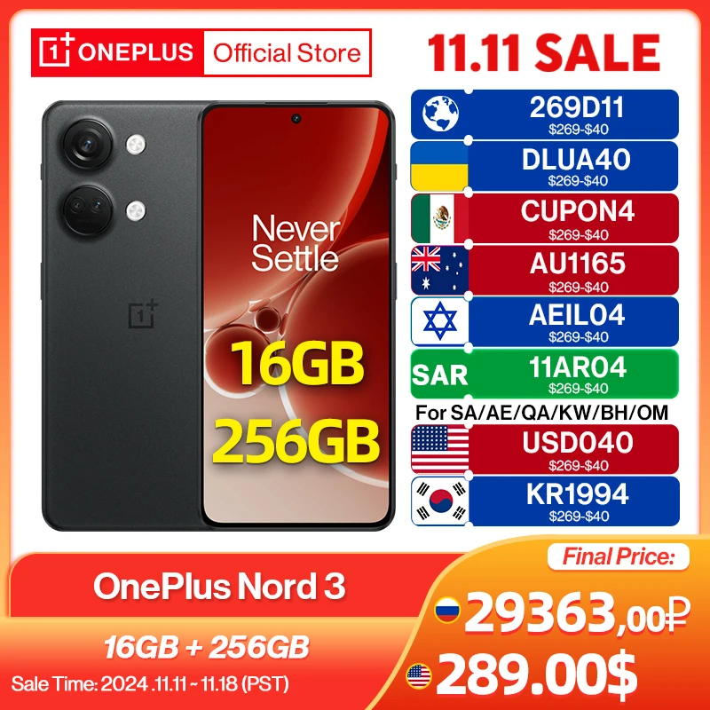NEW OnePlus Nord 3 5G Global Version 16GB RAM MediaTek Dimensity 9000 120Hz Super Fluid AMOLED Display 80W SUPERVOOC Charge