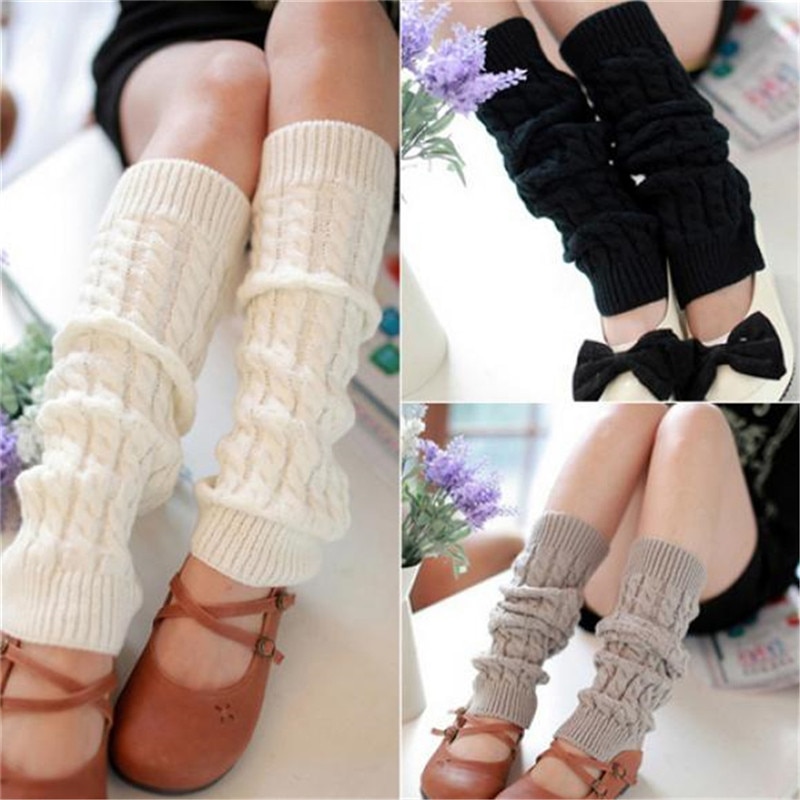 Lolita Leg Warmers Women Warm Winter Knit Foot Cover Warm Boot Cuffs Beenwarmers Crochet Knee Socks Japanese Long Socks