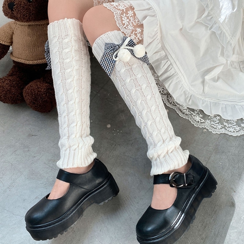 Women Knit Winter Leg Warmers Japanese JK Loose Style Lady Knee High Boot Stockings Leggings Warm Legs