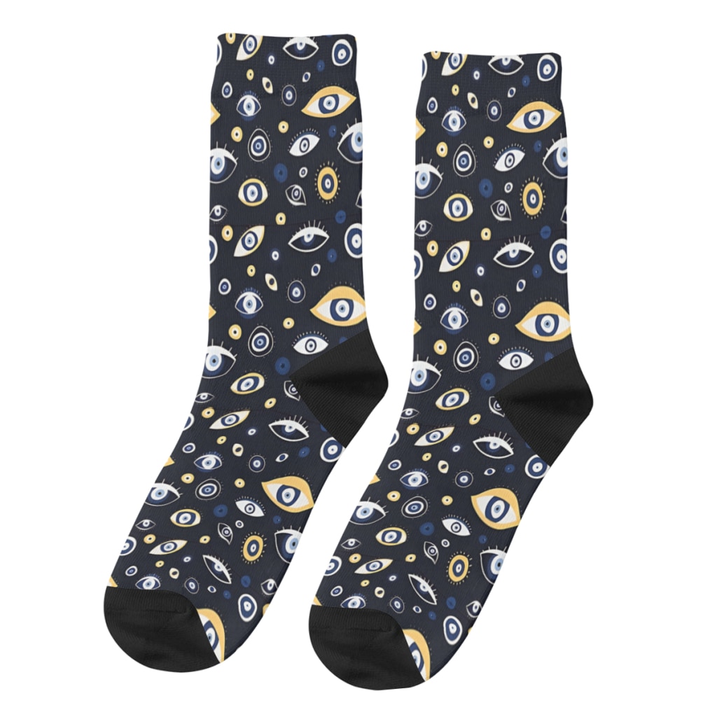 Hip Hop Retro Evil Eye Seamless Pattern Crazy Men's Socks Eye Pattern Unisex Harajuku Seamless Printed Crew Sock Boys Gift