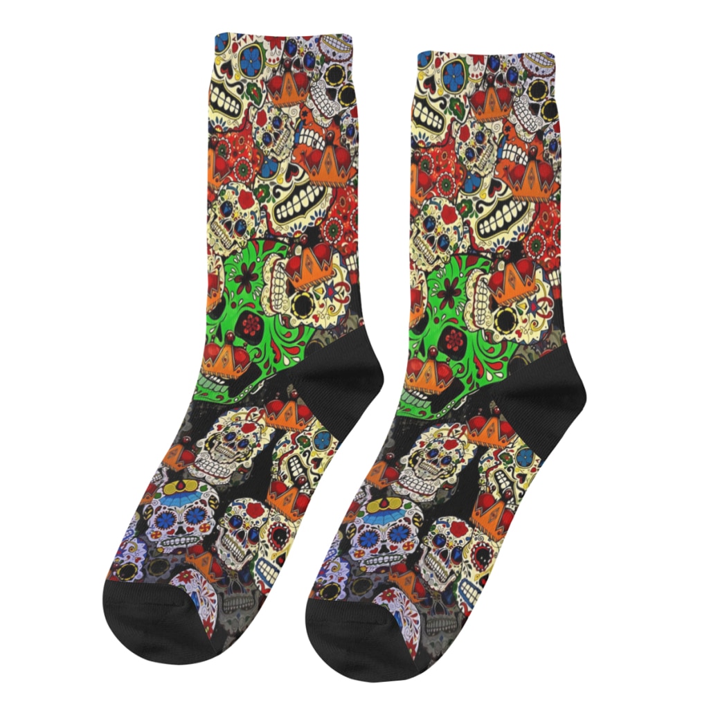 Hip Hop Retro Colorful Sugar Skulls Crazy Men's Socks Day of the Dead Unisex Street Style Pattern Printed Novelty Crew Sock