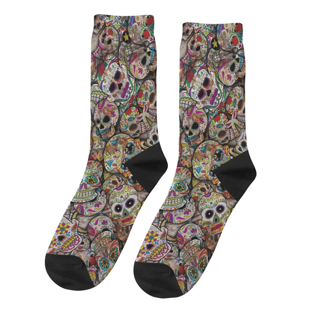 Bunch of Sugar Skulls Happy Men's Socks Retro Harajuku Day of the Dead Hip Hop Casual Crew Crazy Sock Gift Pattern Printed