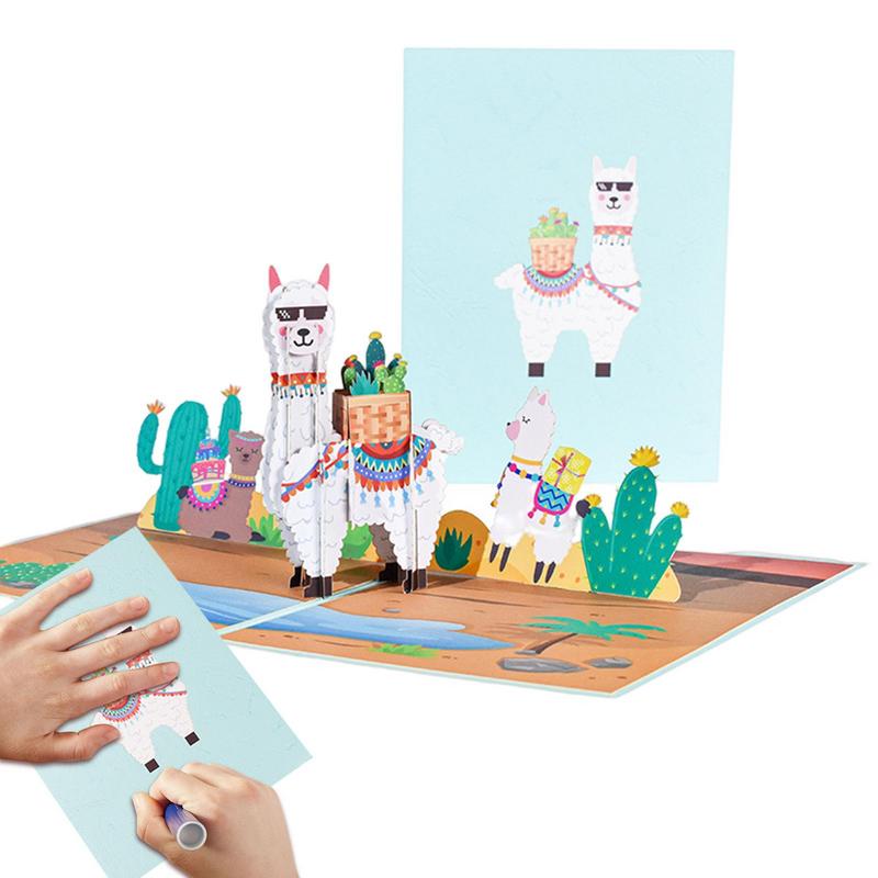 3D Cards Birthday Cards Cute Alpaca Greeting Card Funny Creative Happy Birthday Paper Holiday Cards For Christmas Anniversary