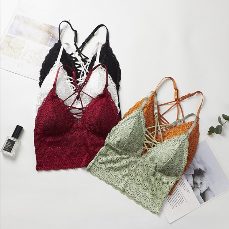 Lace Bras Tube Tops Women Sexy Deep V Bandage Camis Push Up Bralette Bra Crop