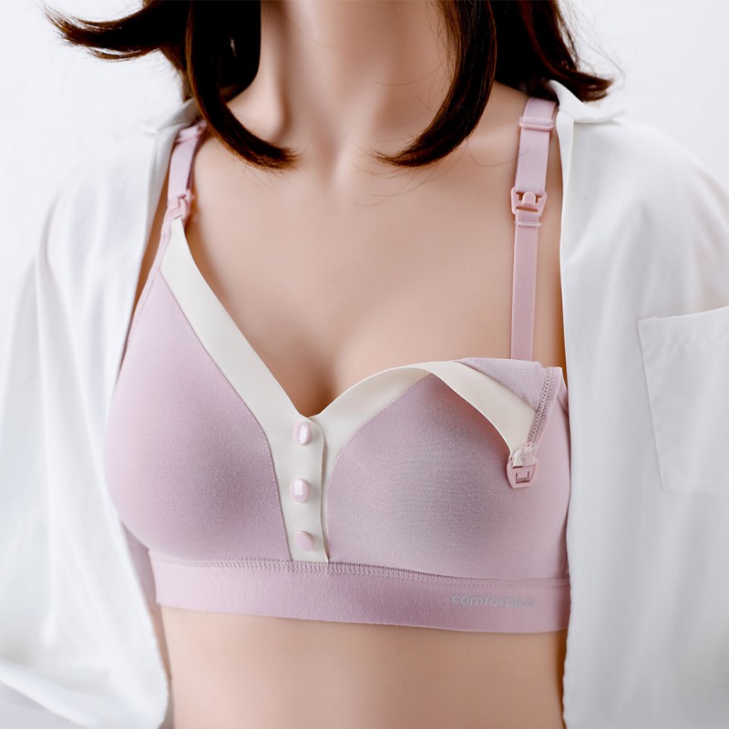 Women Deep V Bralette Soft Cotton Maternity Top Underwear Camisole Front Open Breathable Push up Top Bra Gathered Lady Lingerie