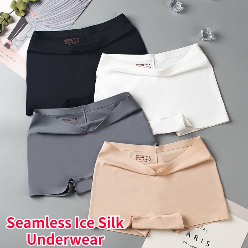 Women Seamless Ice Silk Underwear Ladies Panties Thin Boxer Shorts Safety Pants Soild Female Mid Waist Lingerie Panty Dropship