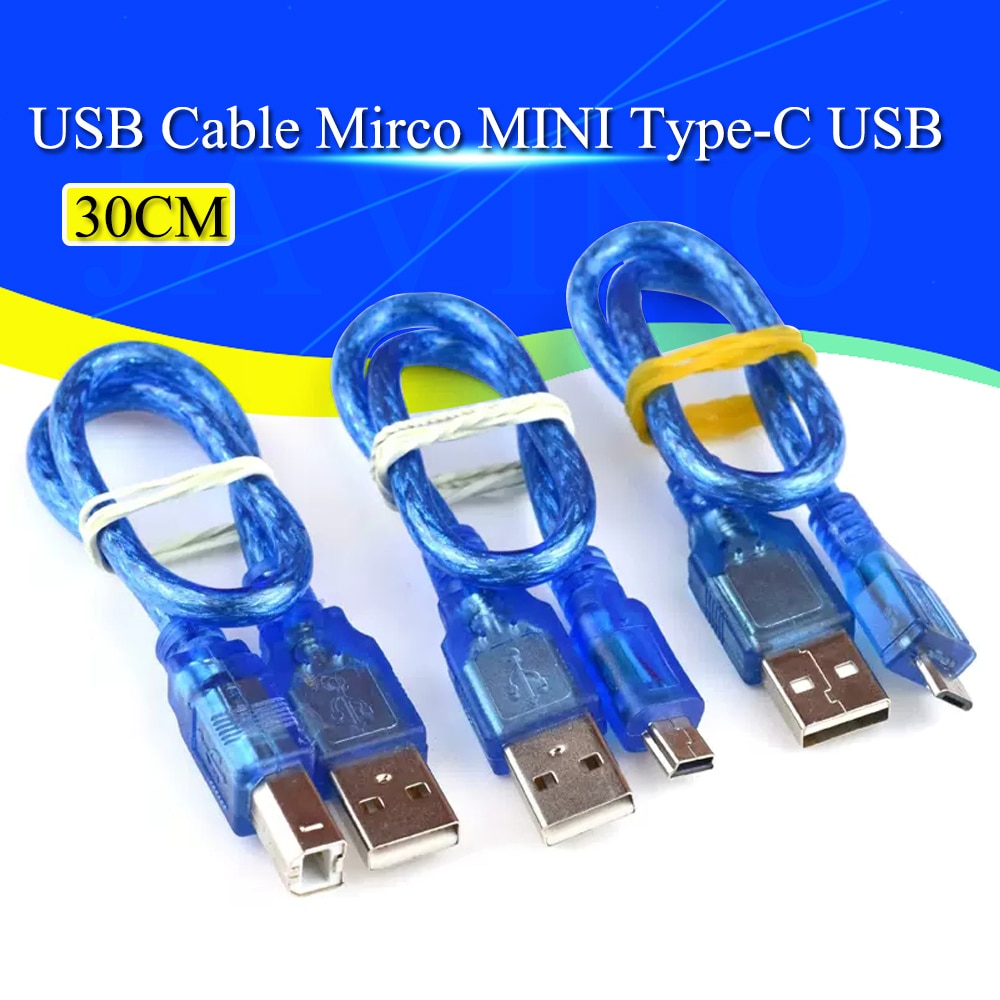 30cm USB Cable UNO R3 / Mega 2560 R3/ ADK USB-A to USB-B for Arduino MINI TYPE-C MICRO Printer Cable