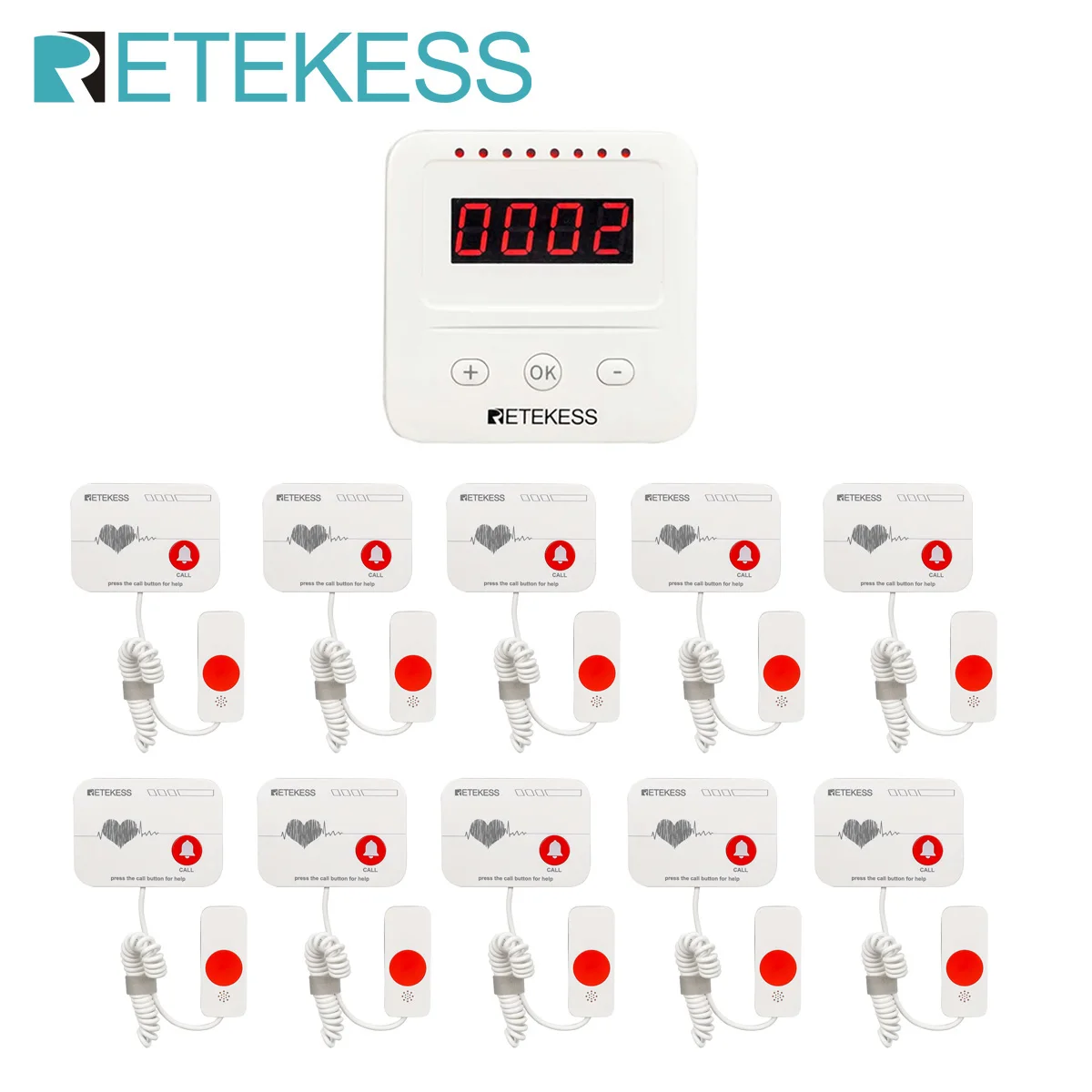 Retekess TH106 Caregiver Pager Wireless Handle Call Button Nurse Call Alert Patient Help System Nursing Home Elderly Hospital