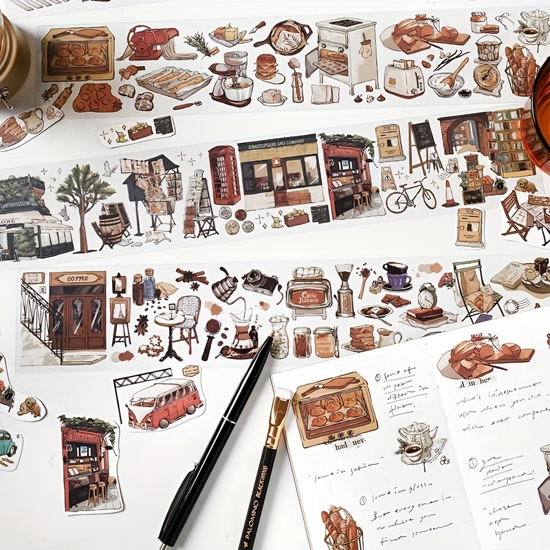 MOHAMM 1 Sheet Sketch a Travel Journal Creative PET Stickers for Scrapbooking DIY Decorative Material Collage Journaling