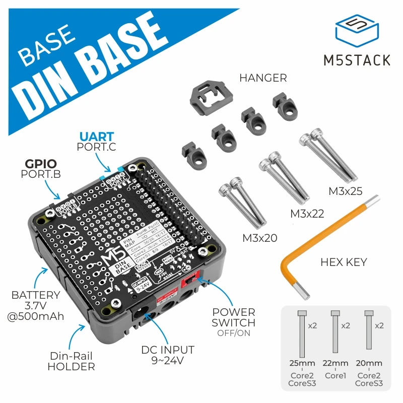 M5Stack Official Din Base with 500mAh Battery