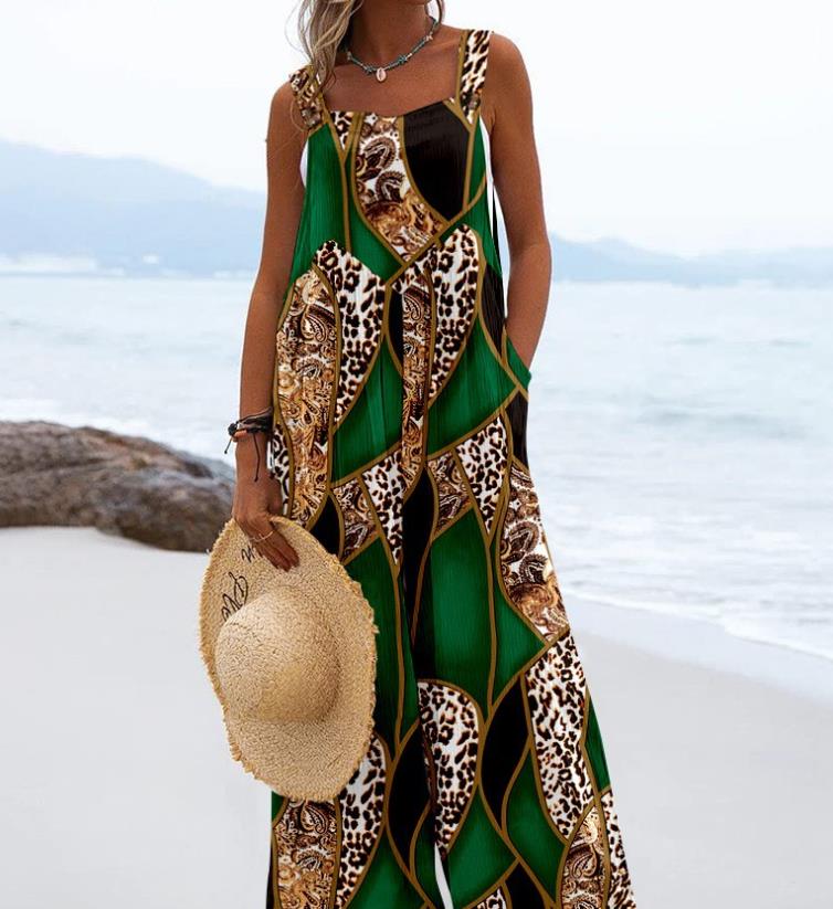 Spring and Summer Fresh Wind and Sweet Cotton Overalls 2023 New Fashion Street Square Collar Sleeveless Loose Jumpsuit Famale