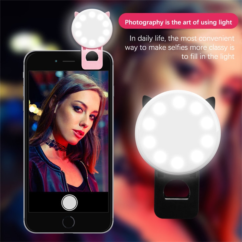 LED Flash Rechargeable Clip Mini Cartoon Fill-in Light Eye Makeup Applicators Self Care Gifts Online Live Selfie Shot LED Flash